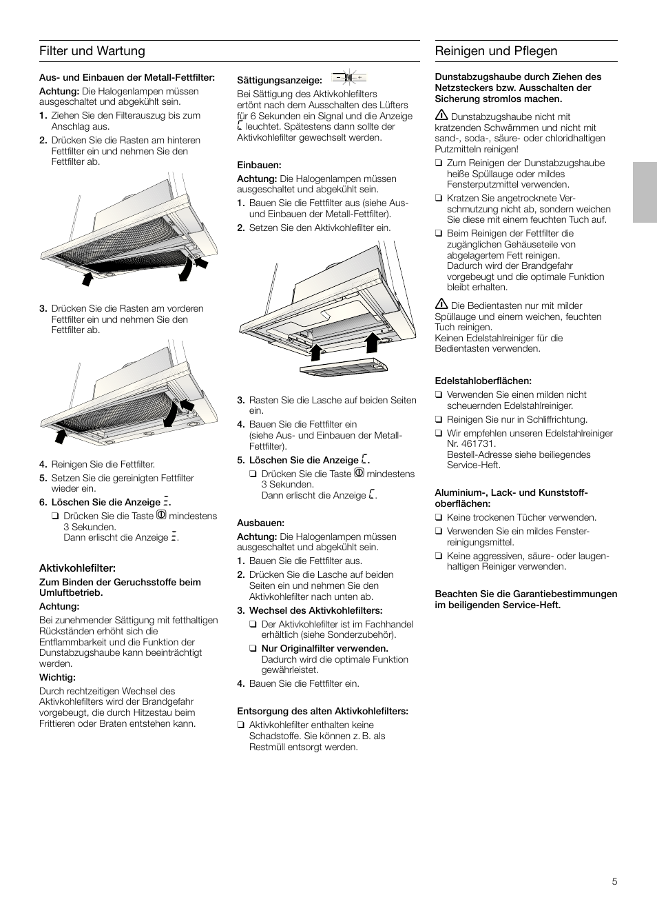 Filter und wartung, Reinigen und pflegen | Siemens LI48932 User Manual | Page 5 / 68