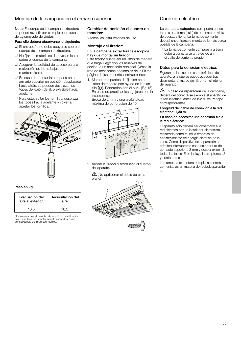 Montaje de la campana en el armario superior, Conexión eléctrica | Siemens LI48932 User Manual | Page 55 / 68