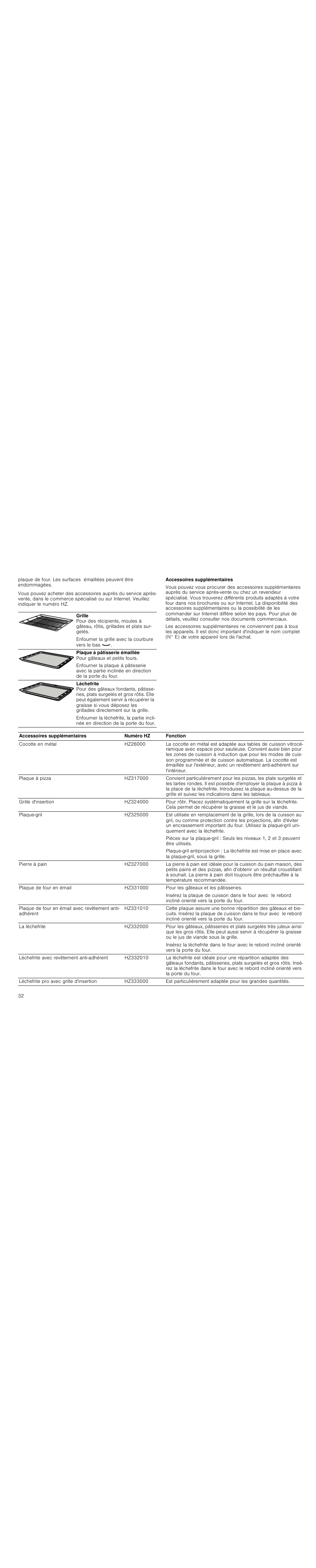 Accessoires supplémentaires | Siemens HC744540 User Manual | Page 32 / 100