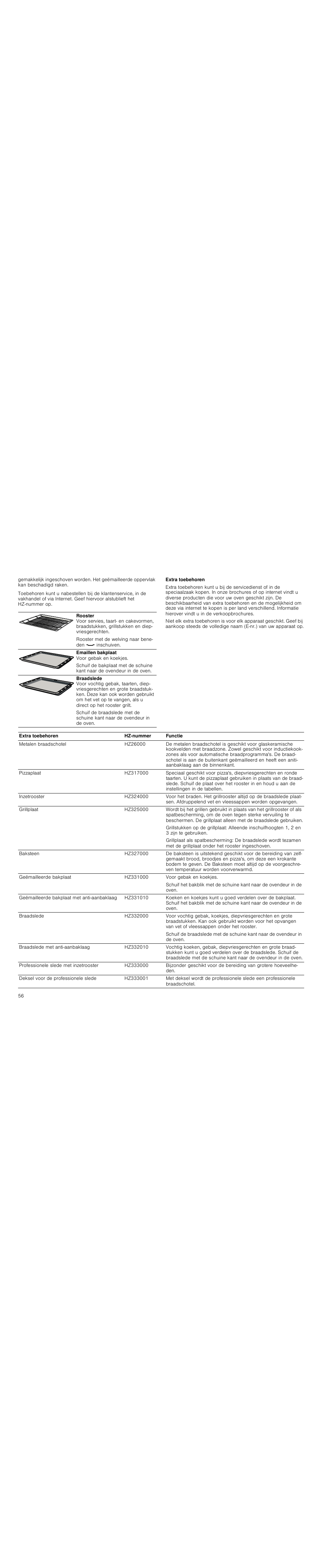 Extra toebehoren | Siemens HC744540 User Manual | Page 56 / 100