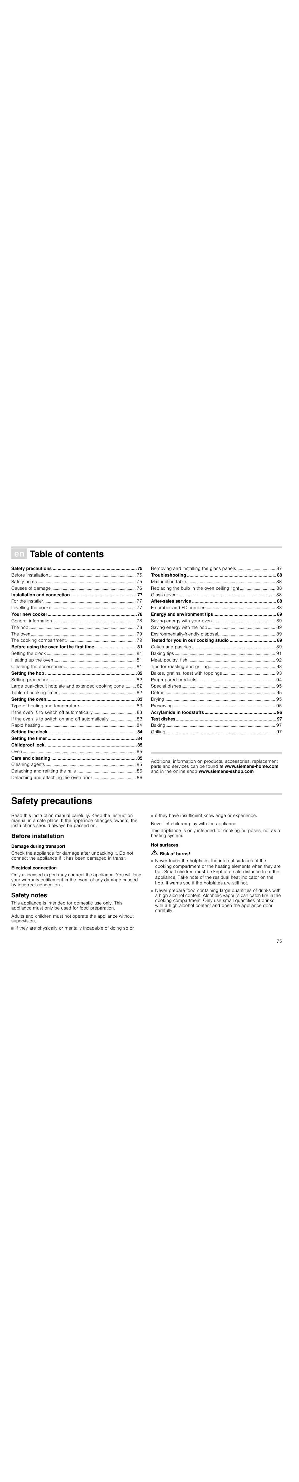 Siemens HC744540 User Manual | Page 75 / 100