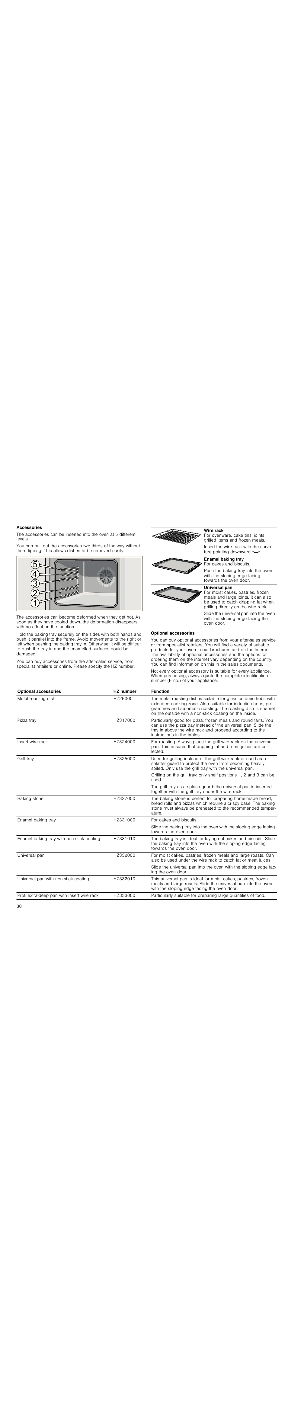 Accessories, Optional accessories | Siemens HC744540 User Manual | Page 80 / 100