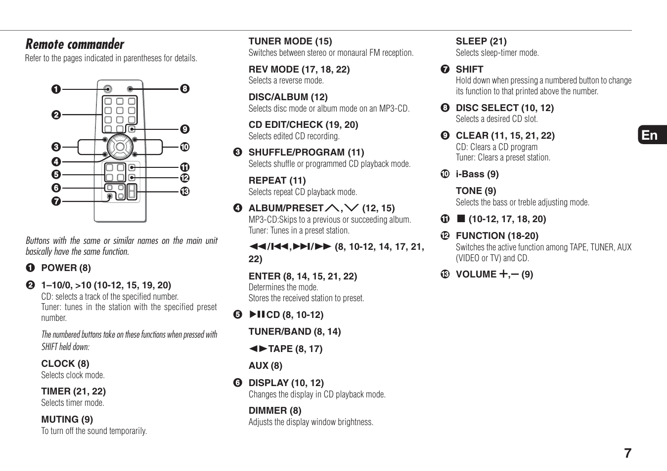 Remote commander | Aiwa XR-MN5 User Manual | Page 7 / 26