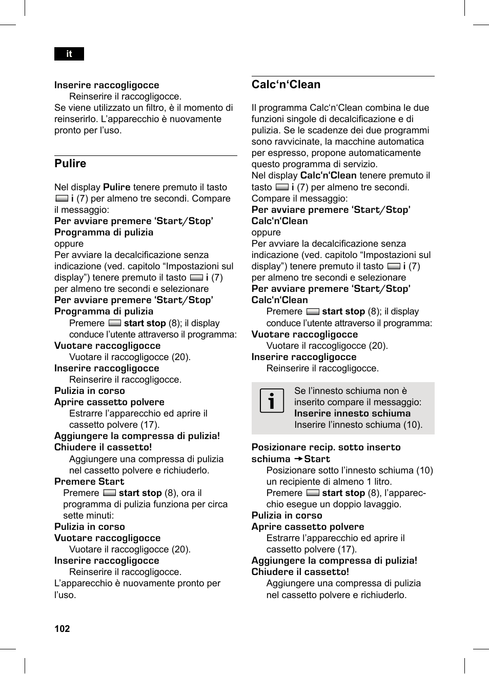 Pulire, Calc‘n‘clean | Siemens TK76K573 User Manual | Page 102 / 162