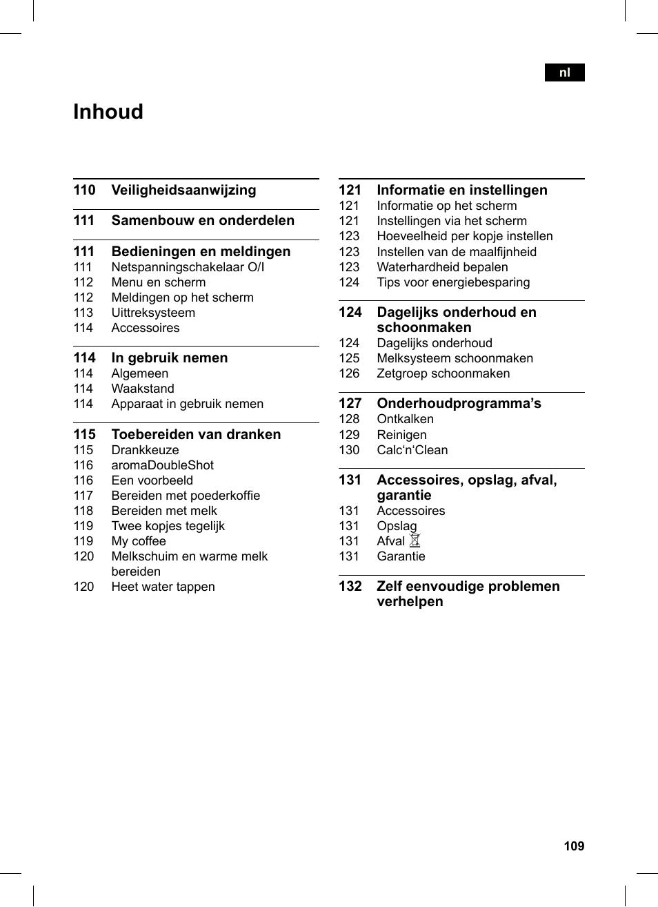 Inhoud | Siemens TK76K573 User Manual | Page 109 / 162