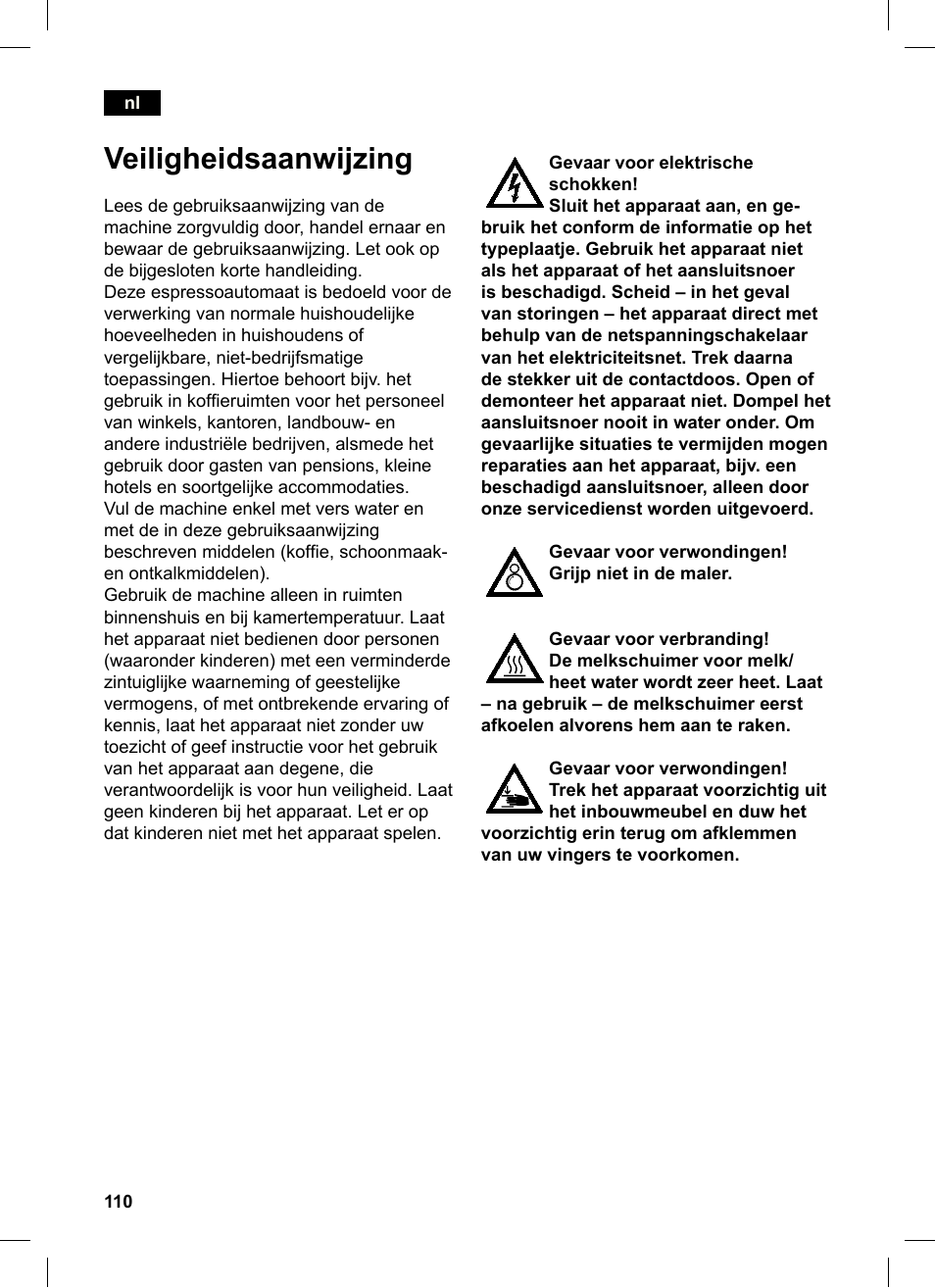 Veiligheidsaanwijzing | Siemens TK76K573 User Manual | Page 110 / 162