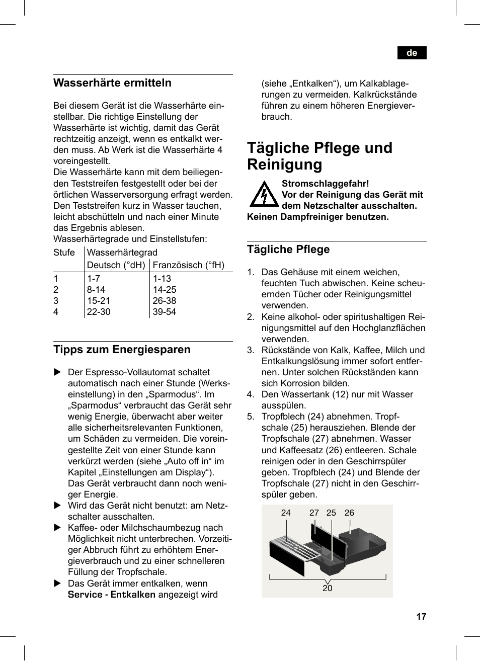 Tägliche plege und reinigung, Wasserhärte ermitteln, Tipps zum energiesparen | Tägliche plege | Siemens TK76K573 User Manual | Page 17 / 162