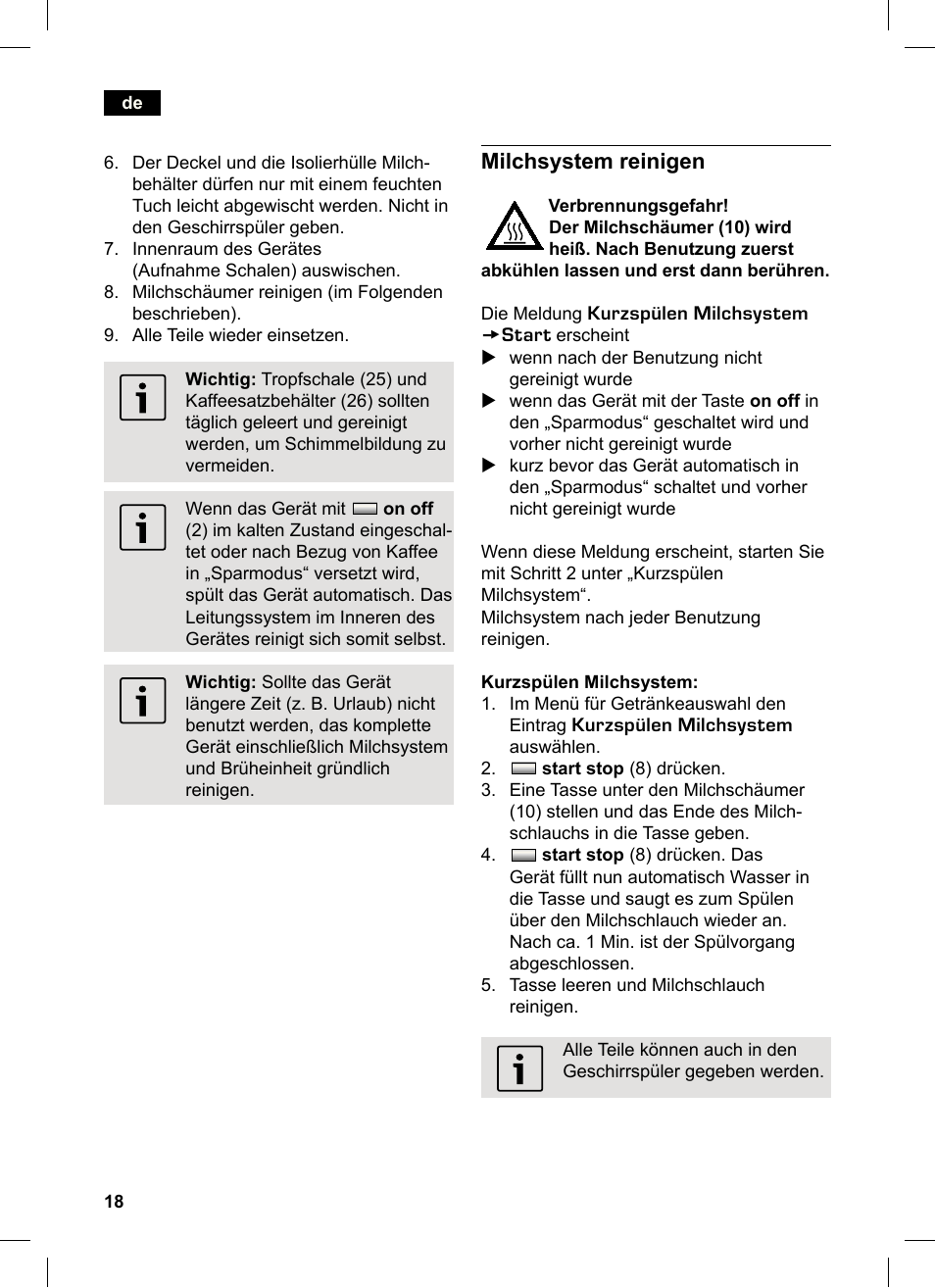 Milchsystem reinigen | Siemens TK76K573 User Manual | Page 18 / 162