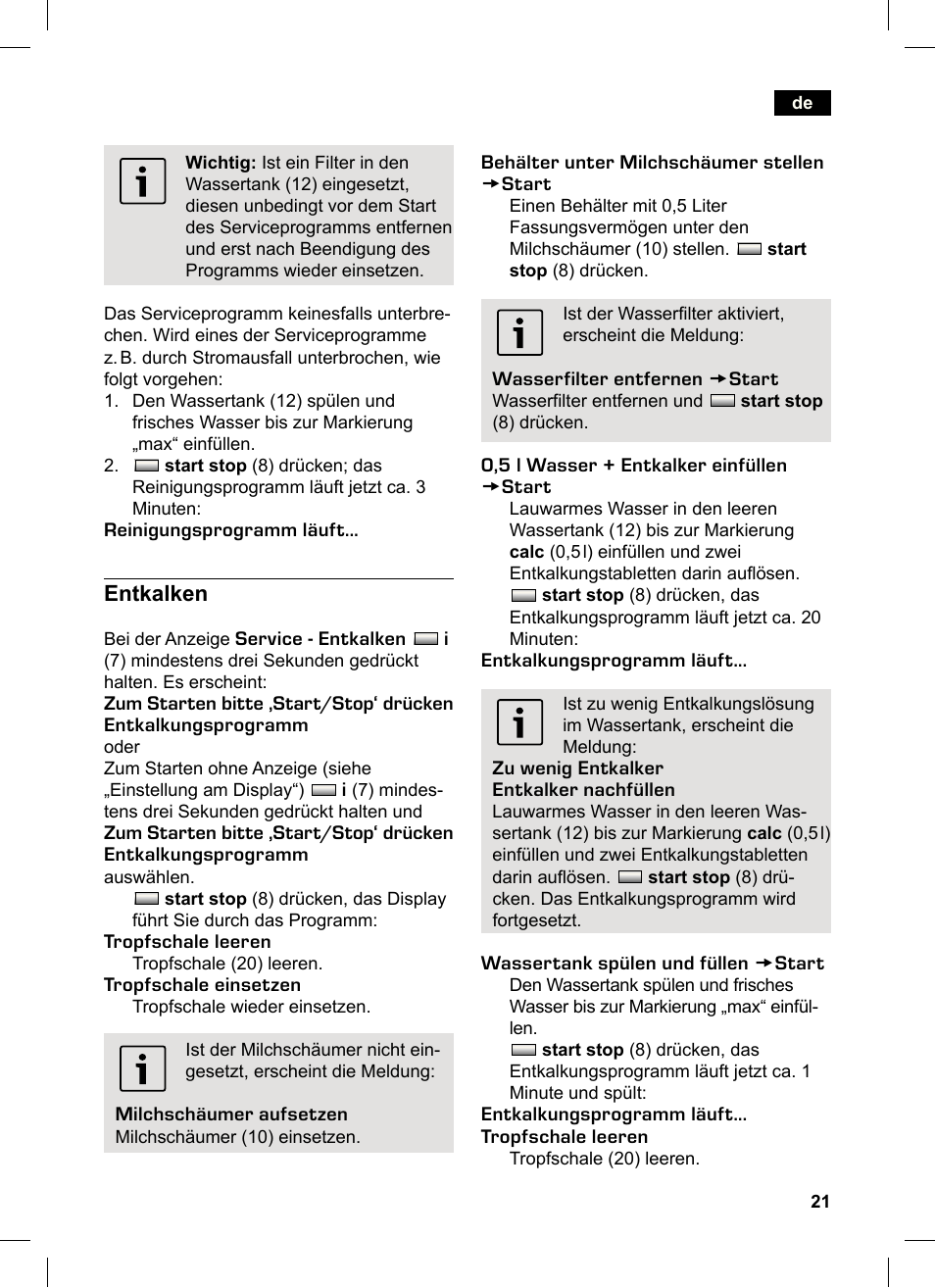 Entkalken | Siemens TK76K573 User Manual | Page 21 / 162