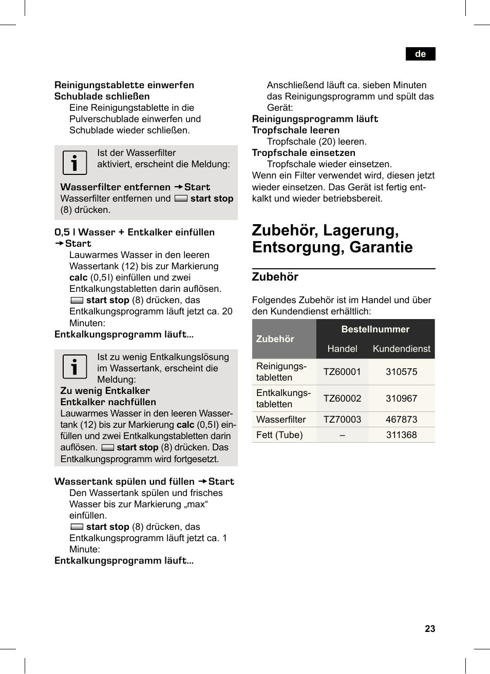 Zubehör, lagerung, entsorgung, garantie | Siemens TK76K573 User Manual | Page 23 / 162