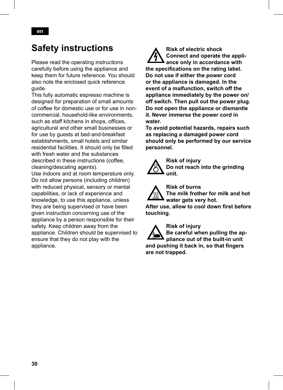 Safety instructions | Siemens TK76K573 User Manual | Page 30 / 162