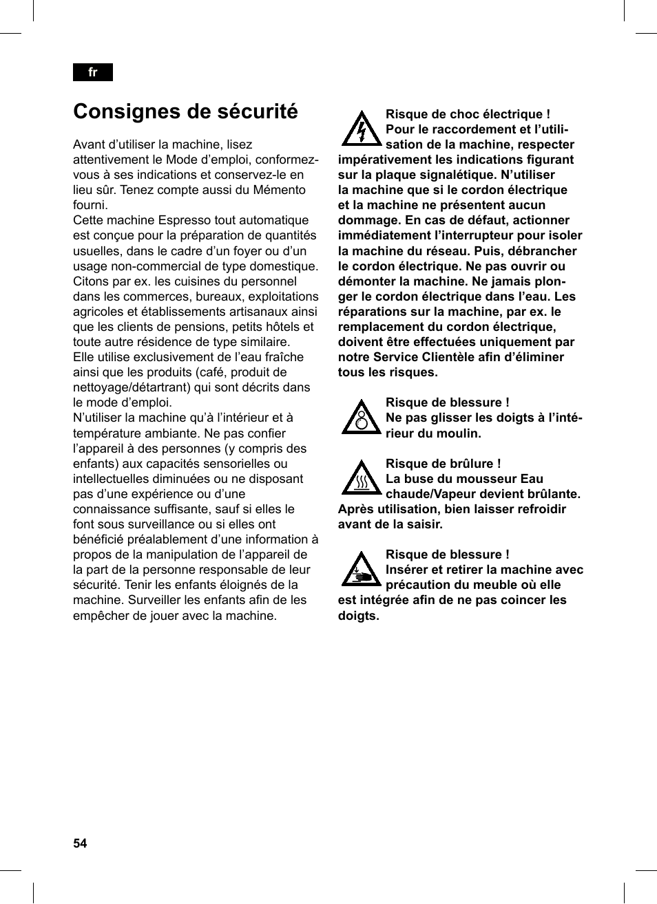 Consignes de sécurité | Siemens TK76K573 User Manual | Page 54 / 162