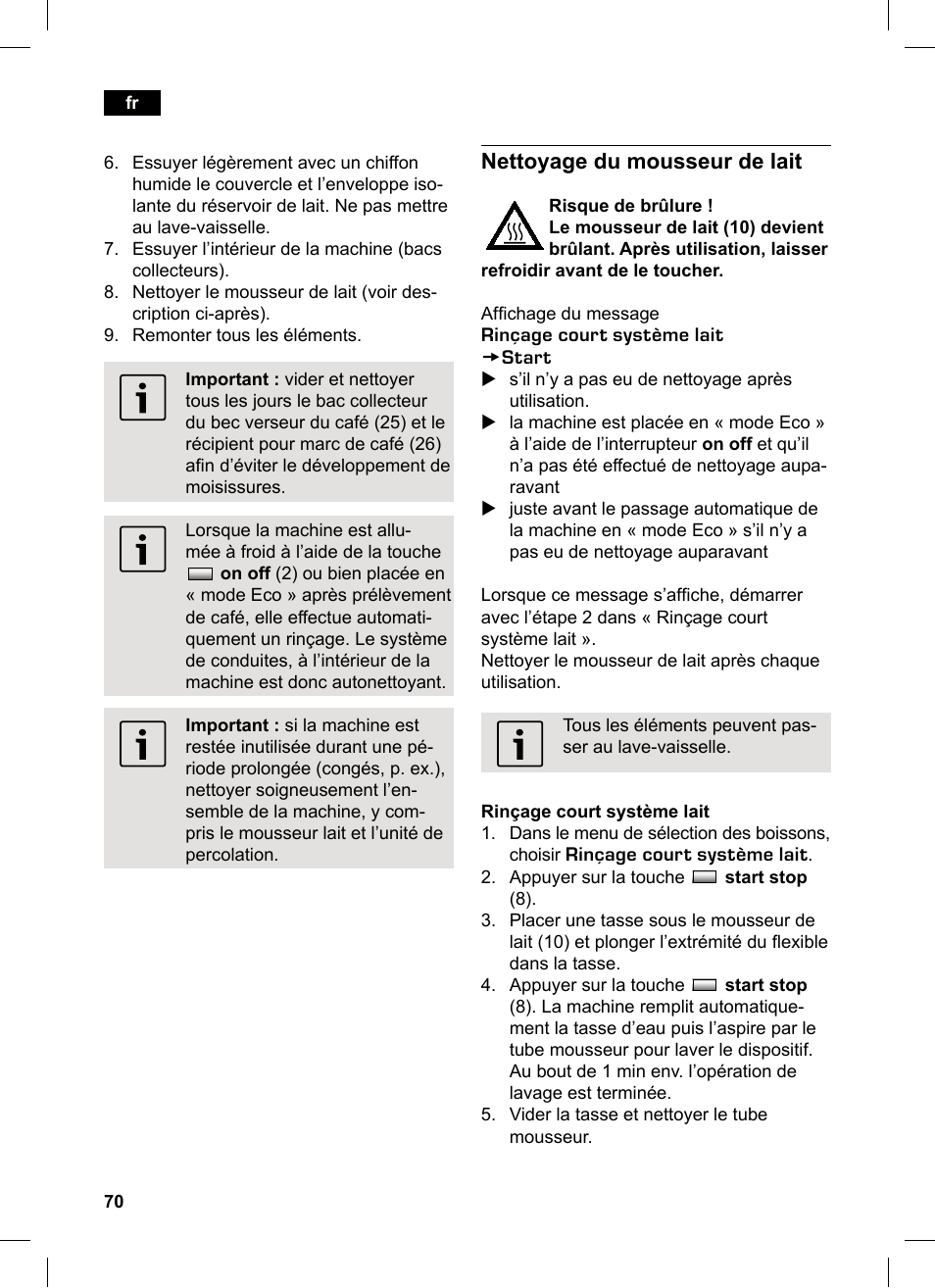 Nettoyage du mousseur de lait | Siemens TK76K573 User Manual | Page 70 / 162