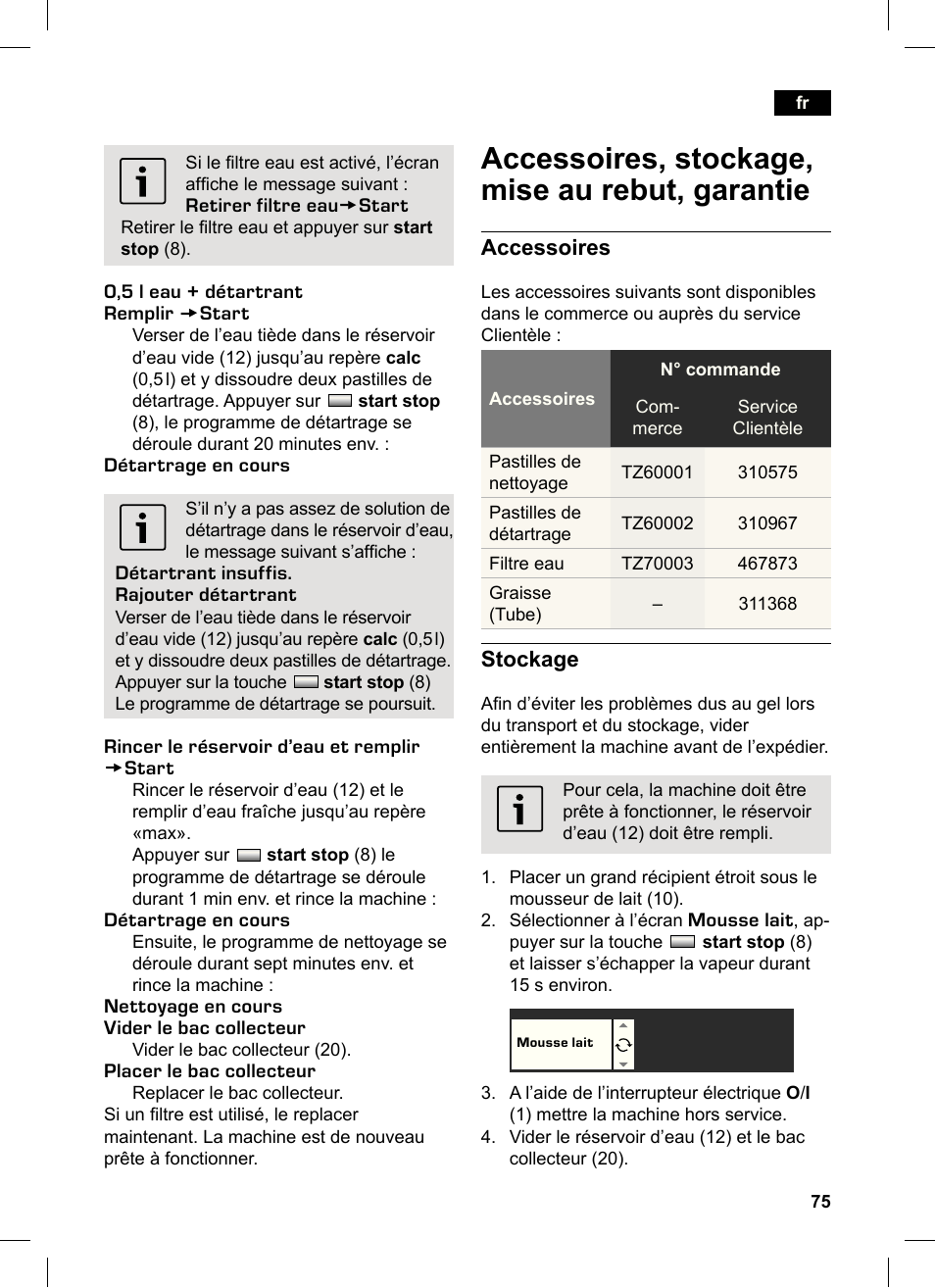 Accessoires, stockage, mise au rebut, garantie, Accessoires, Stockage | Siemens TK76K573 User Manual | Page 75 / 162