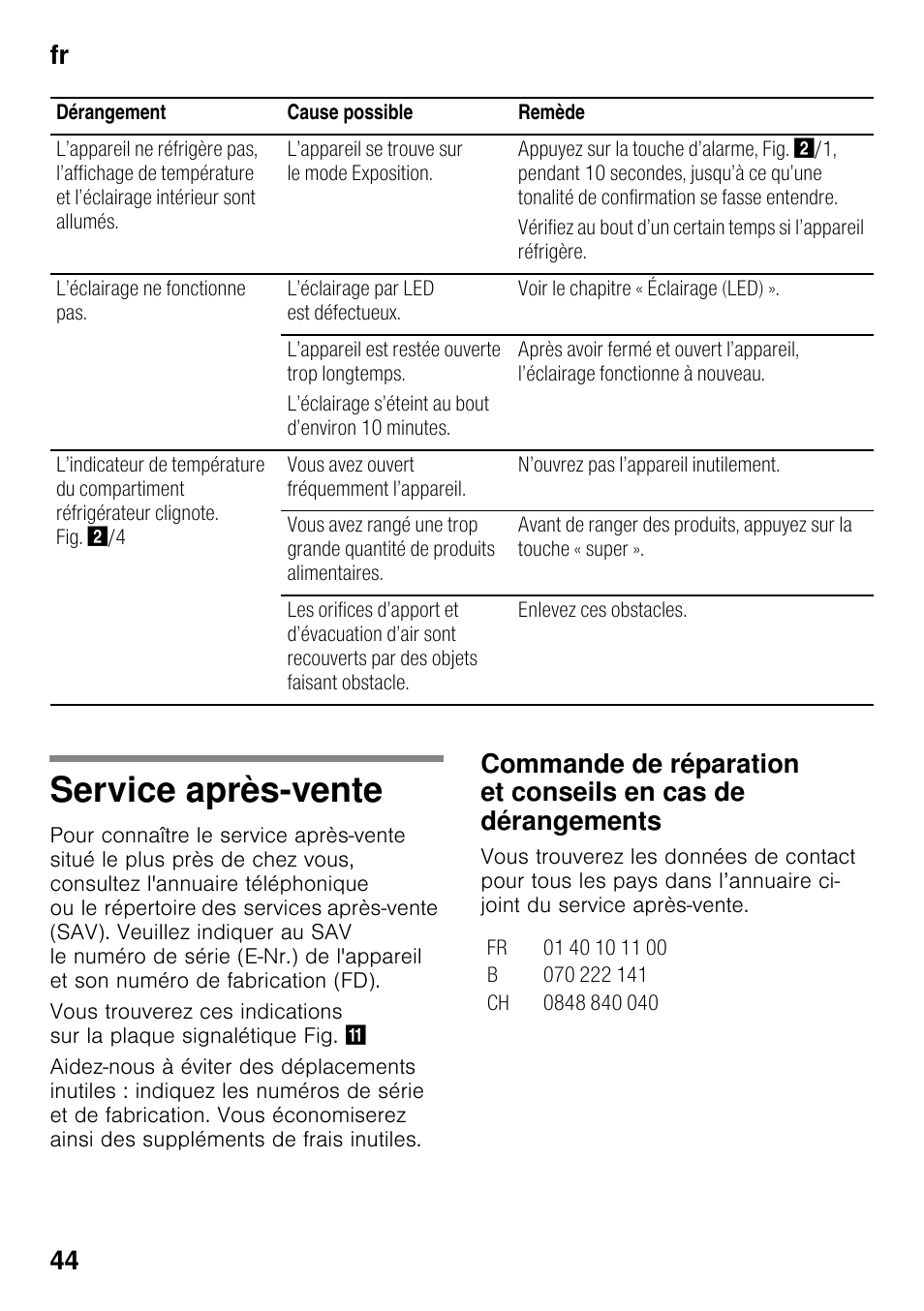 Service après-vente, Fr 44 | Siemens KI25RP60 User Manual | Page 44 / 76