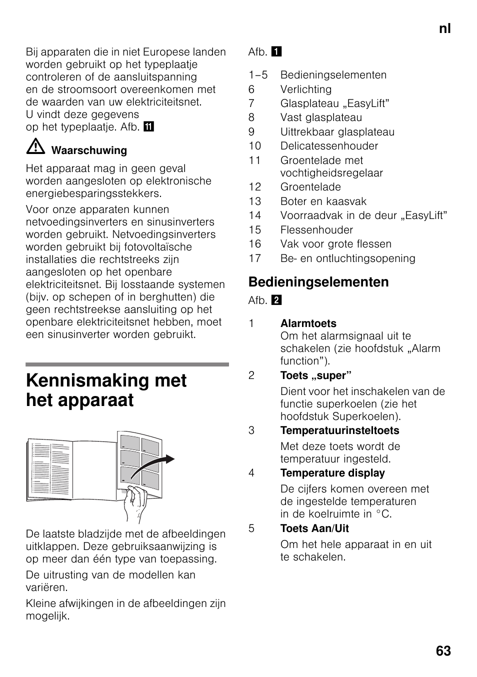 Kennismaking met het apparaat, Bedieningselementen, Nl 63 | Siemens KI25RP60 User Manual | Page 63 / 76