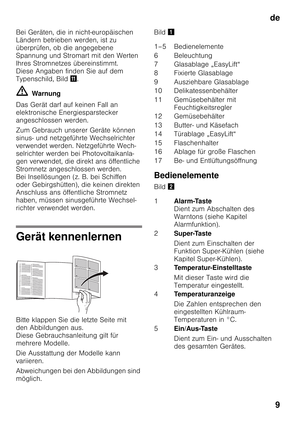 Gerät kennenlernen, Bedienelemente, De 9 | Siemens KI25RP60 User Manual | Page 9 / 76