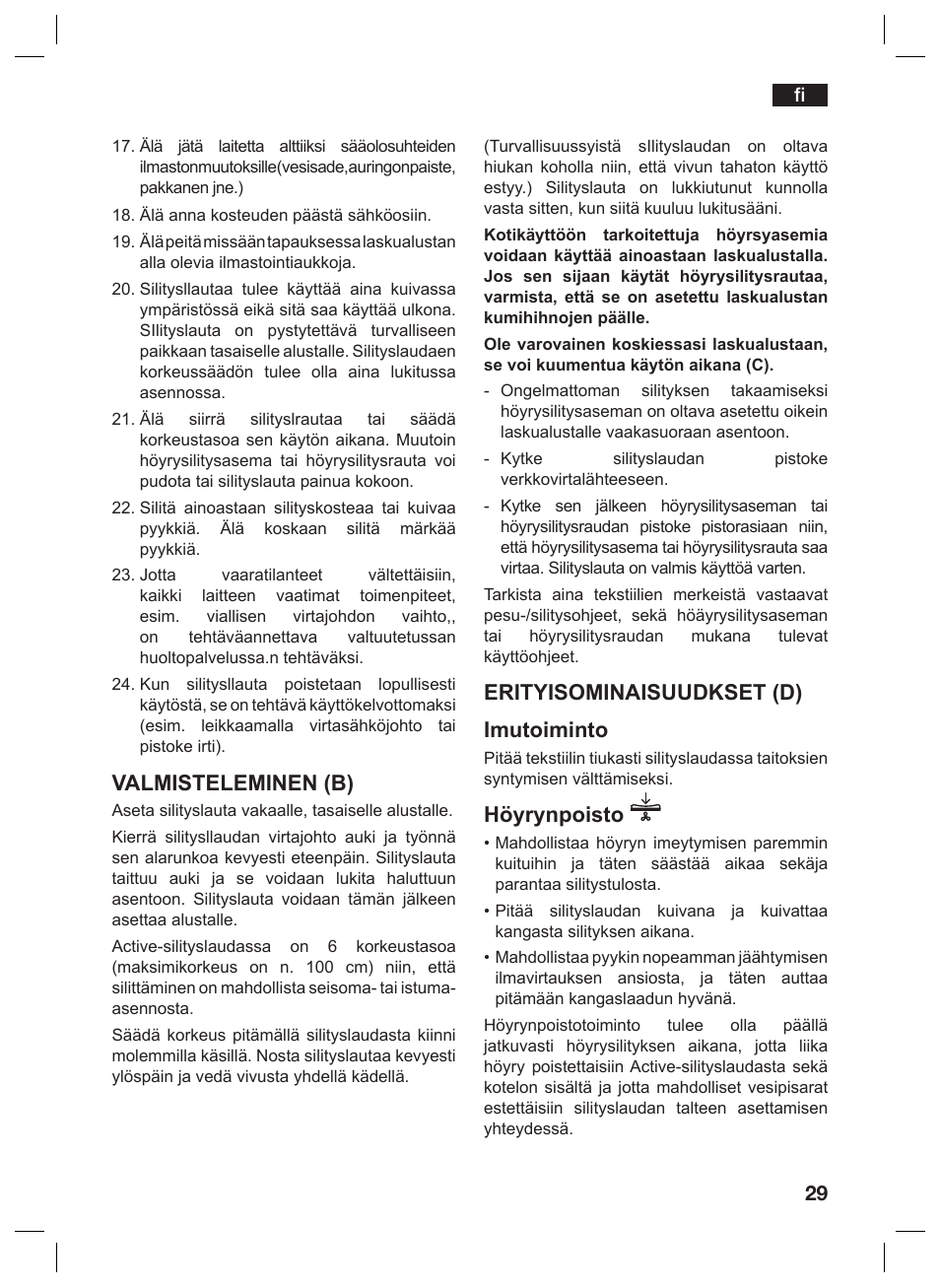 Valmisteleminen (b), Erityisominaisuudkset (d) imutoiminto, Höyrynpoisto | Siemens TN10200 User Manual | Page 28 / 61