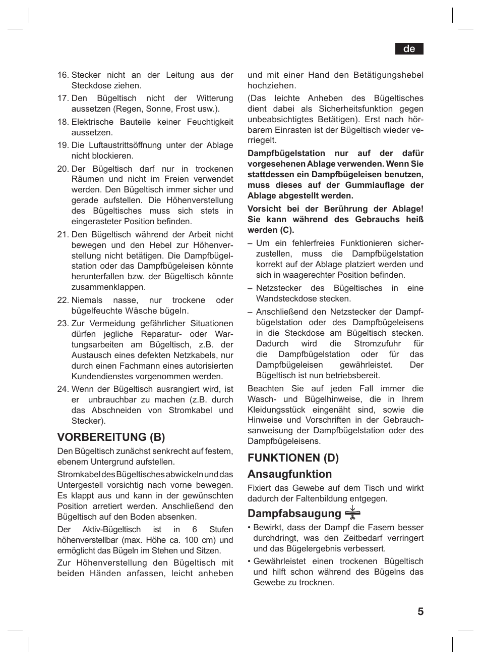 Vorbereitung (b), Funktionen (d) ansaugfunktion, Dampfabsaugung | Siemens TN10200 User Manual | Page 4 / 61