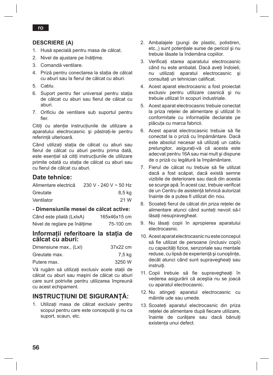 Date tehnice, Instrucţiuni de siguranţă | Siemens TN10200 User Manual | Page 55 / 61