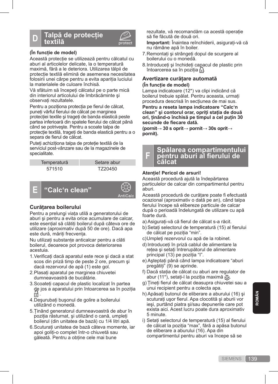 Talpă de protecţie textilă, Calc‘n clean | Siemens TS20XTRM2 User Manual | Page 139 / 152
