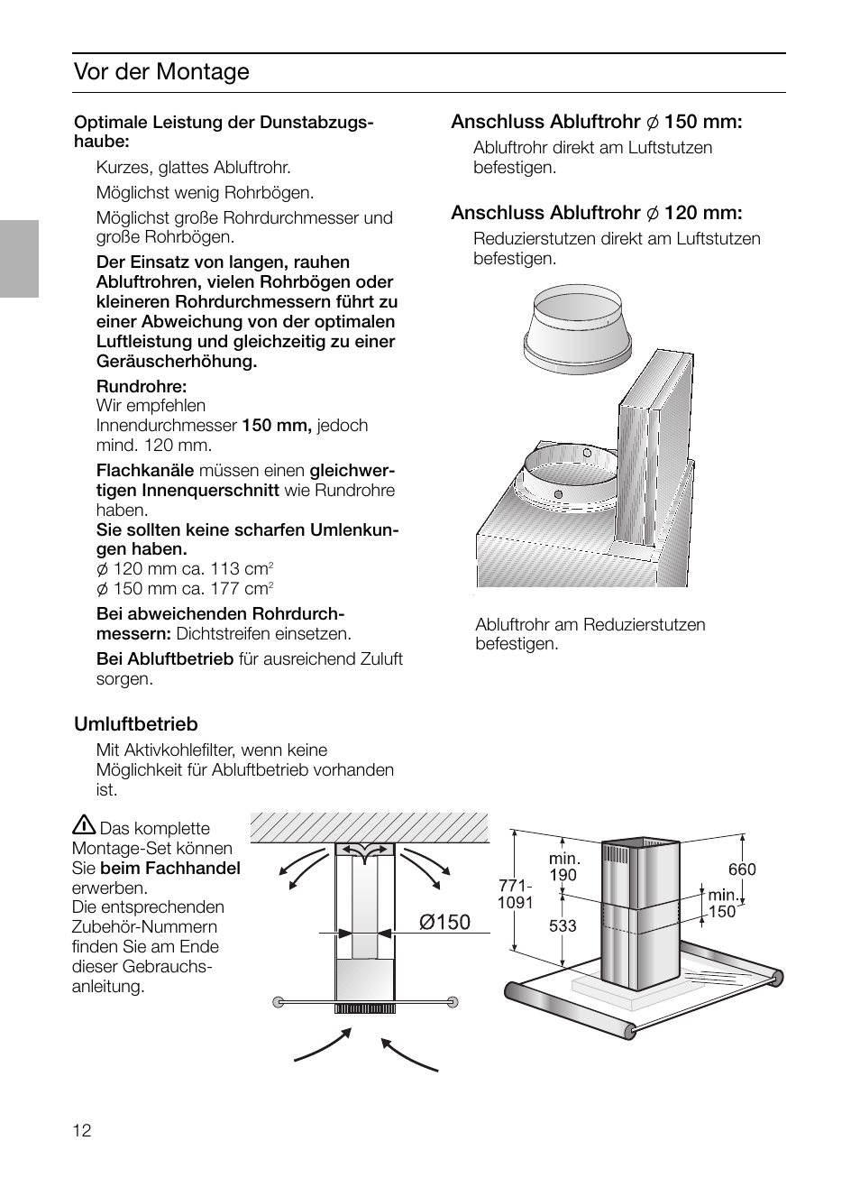 Vor der montage | Siemens LF957GA60 User Manual | Page 12 / 108