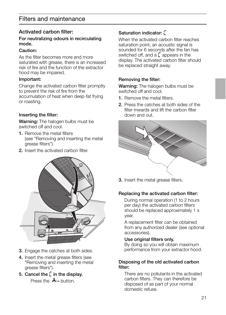 Filters and maintenance | Siemens LF957GA60 User Manual | Page 21 / 108