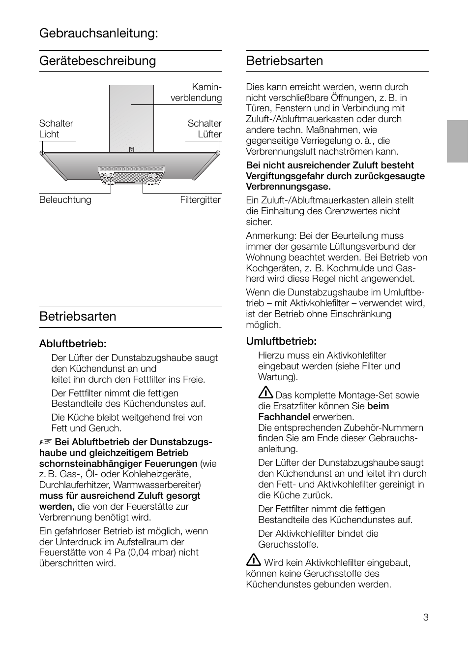 Gerätebeschreibung betriebsarten, Gebrauchsanleitung, Betriebsarten | Siemens LF957GA60 User Manual | Page 3 / 108