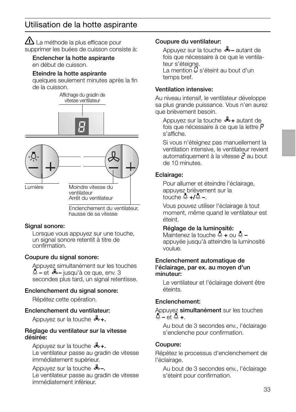 Utilisation de la hotte aspirante | Siemens LF957GA60 User Manual | Page 33 / 108