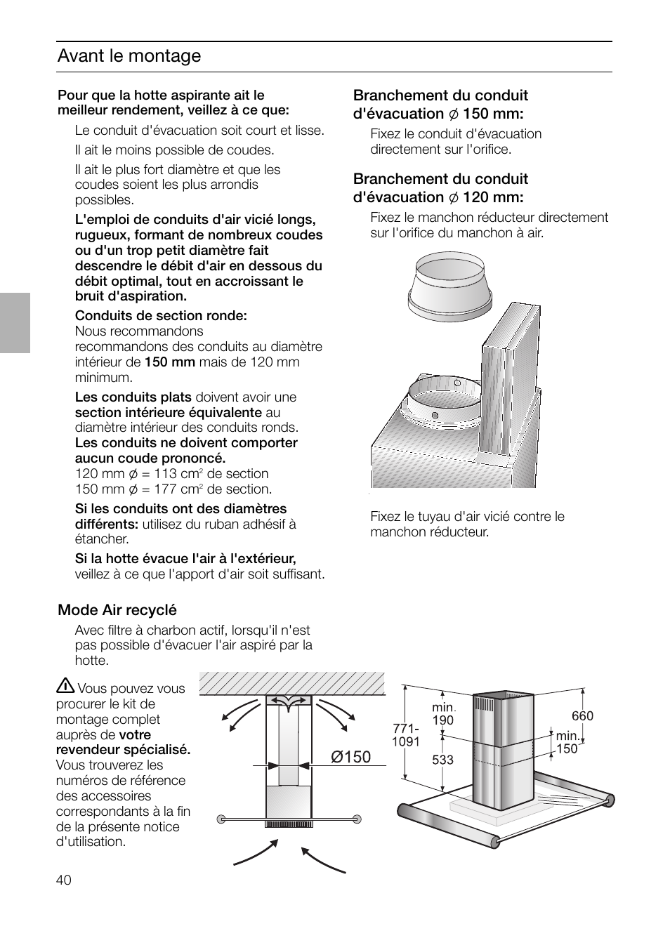 Avant le montage | Siemens LF957GA60 User Manual | Page 40 / 108