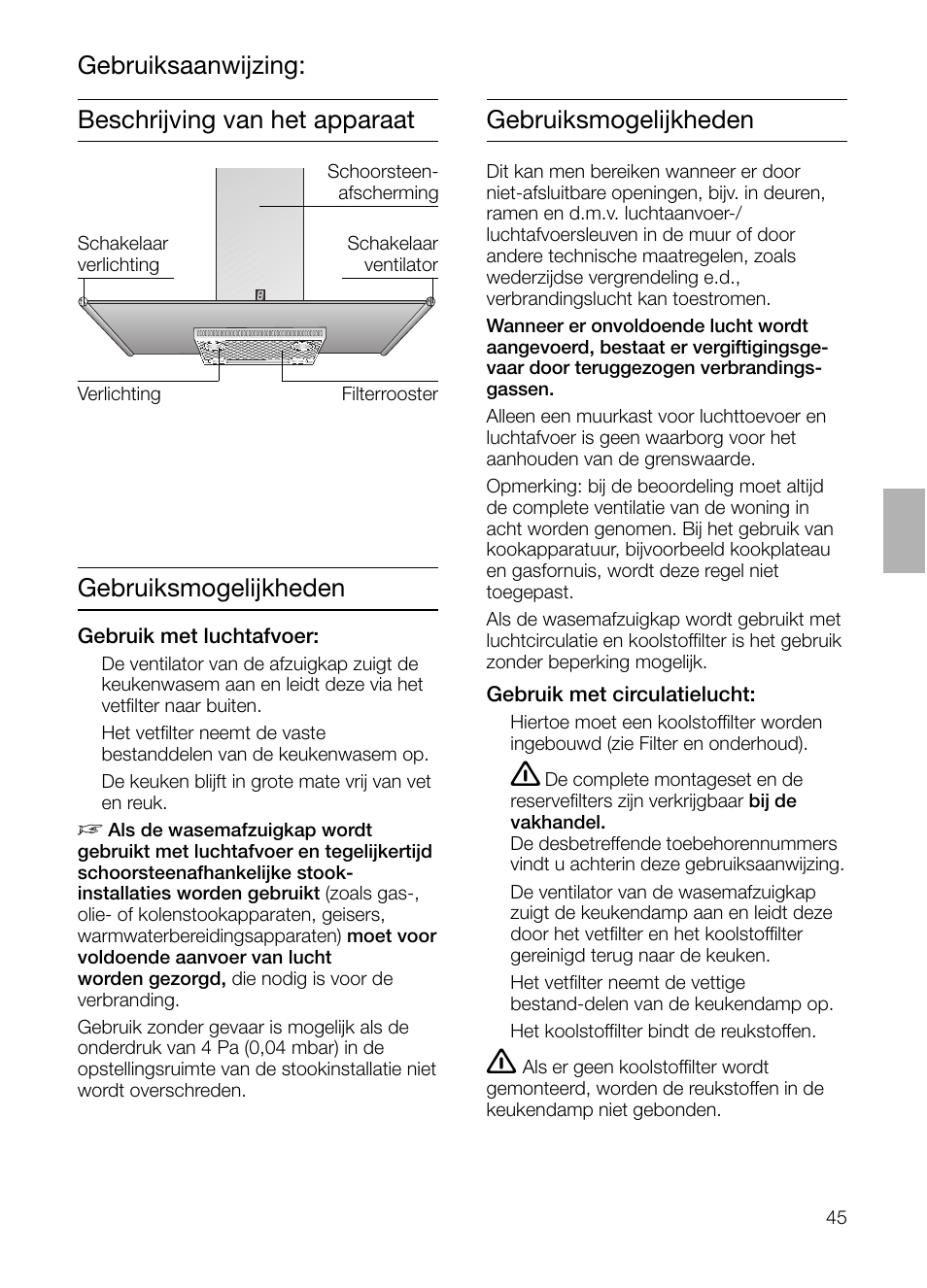 Gebruiksaanwijzing: gebruiksmogelijkheden | Siemens LF957GA60 User Manual | Page 45 / 108