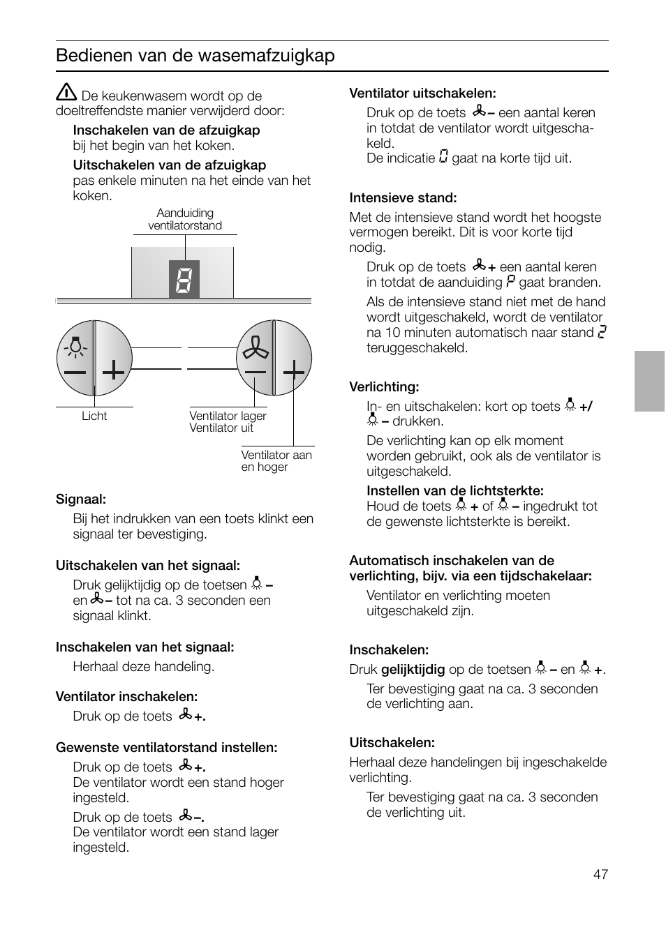 Bedienen van de wasemafzuigkap | Siemens LF957GA60 User Manual | Page 47 / 108