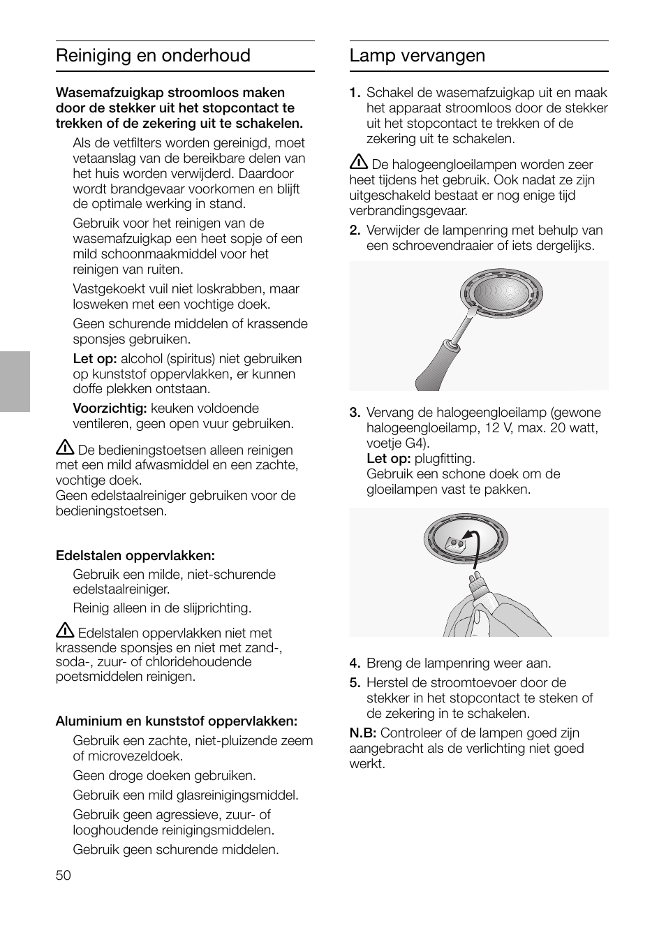 Reiniging en onderhoud, Lamp vervangen | Siemens LF957GA60 User Manual | Page 50 / 108