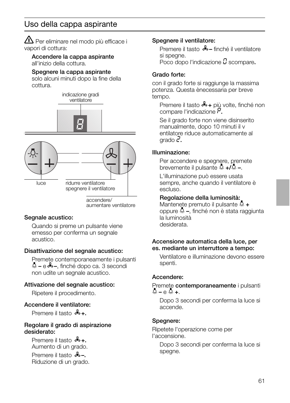 Uso della cappa aspirante | Siemens LF957GA60 User Manual | Page 61 / 108