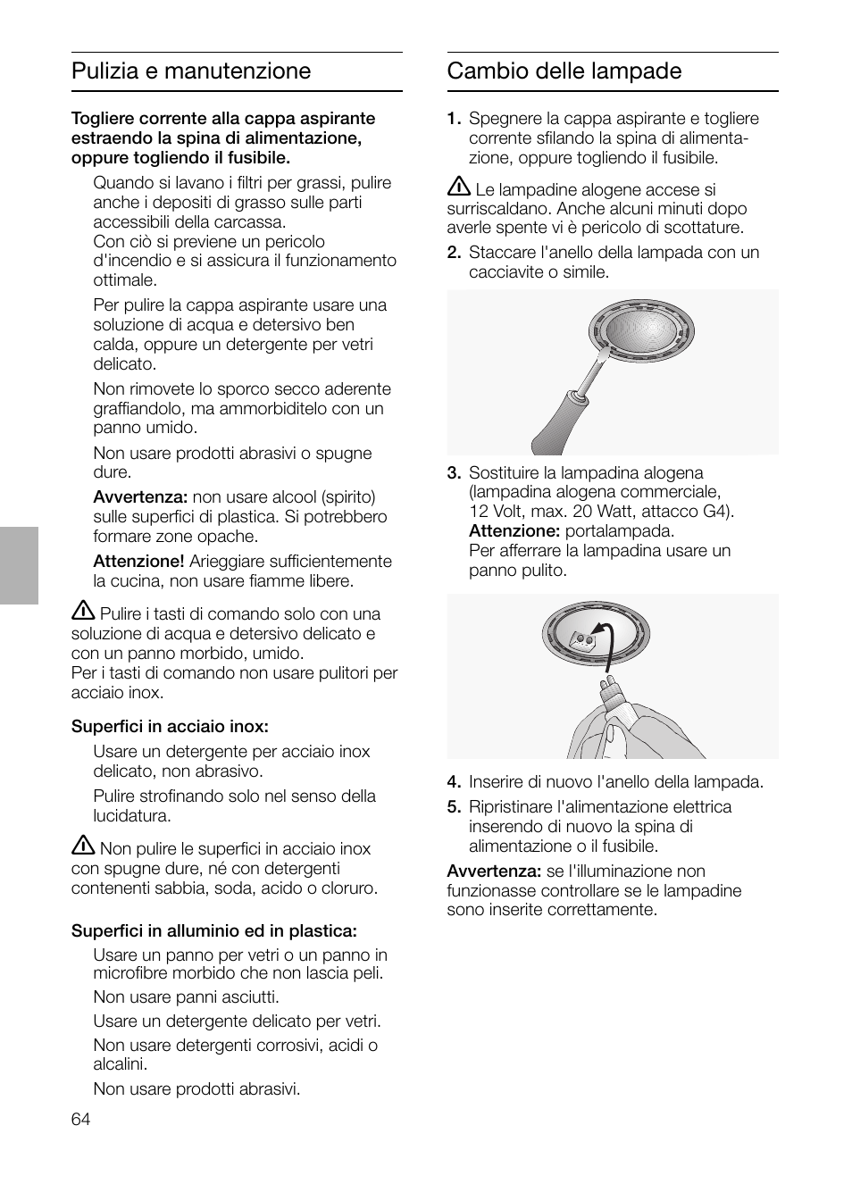 Pulizia e manutenzione, Cambio delle lampade | Siemens LF957GA60 User Manual | Page 64 / 108