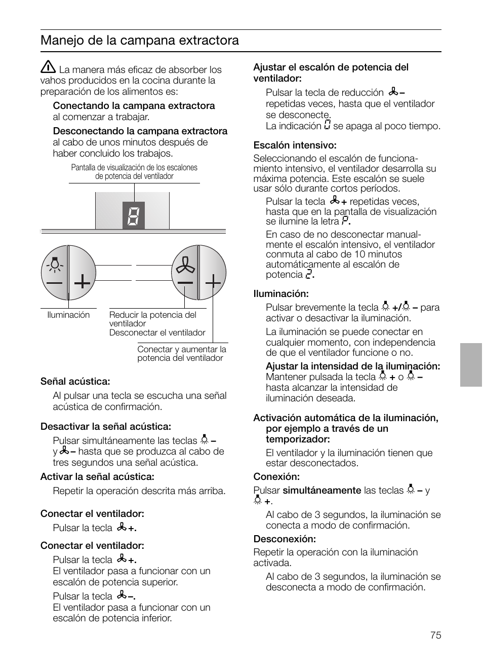 Manejo de la campana extractora | Siemens LF957GA60 User Manual | Page 75 / 108