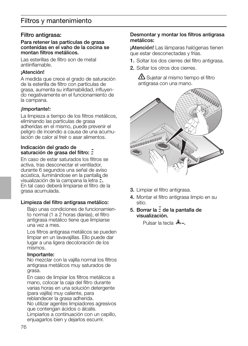 Filtros y mantenimiento | Siemens LF957GA60 User Manual | Page 76 / 108