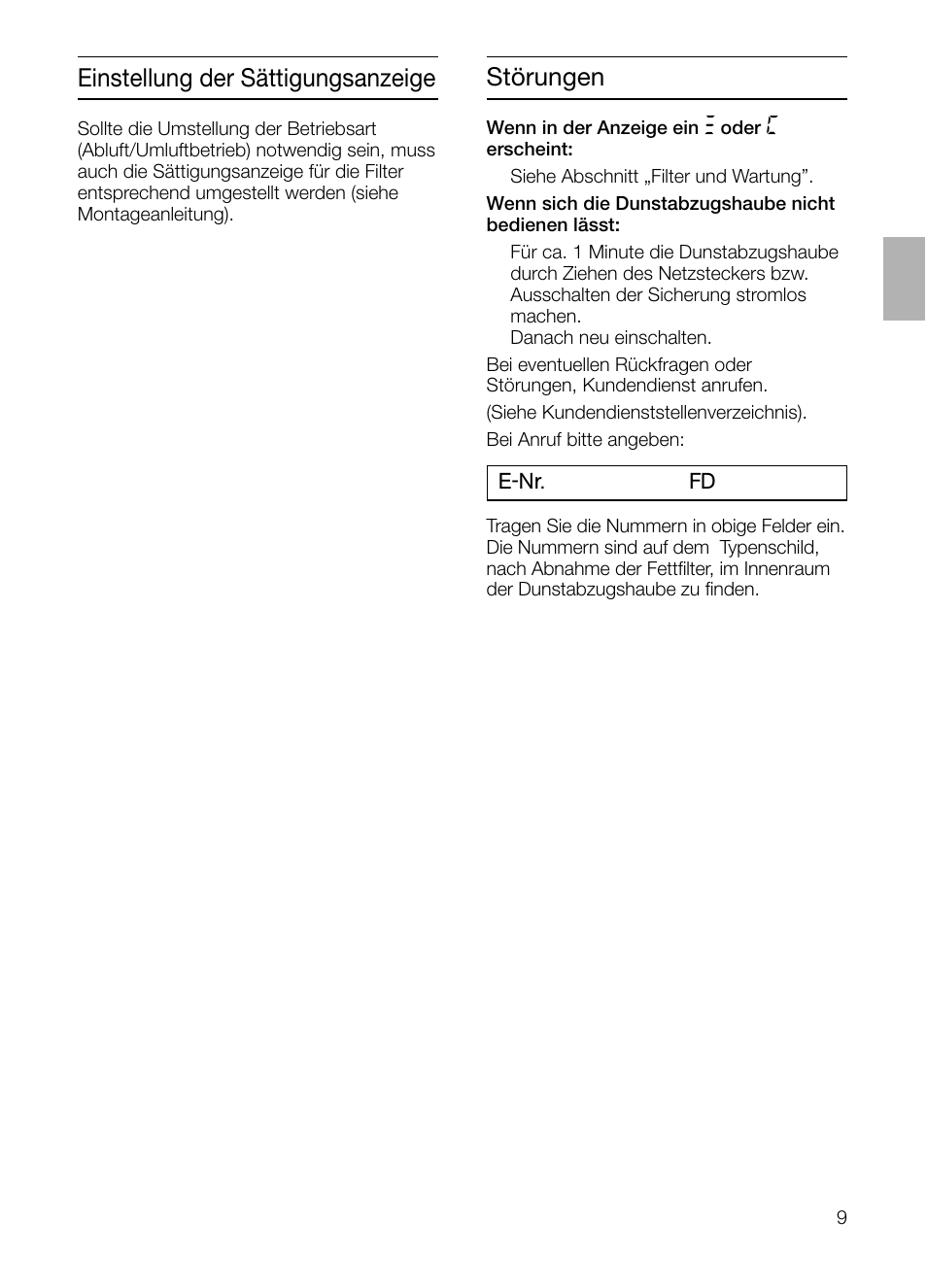 Störungen, Einstellung der sättigungsanzeige | Siemens LF957GA60 User Manual | Page 9 / 108