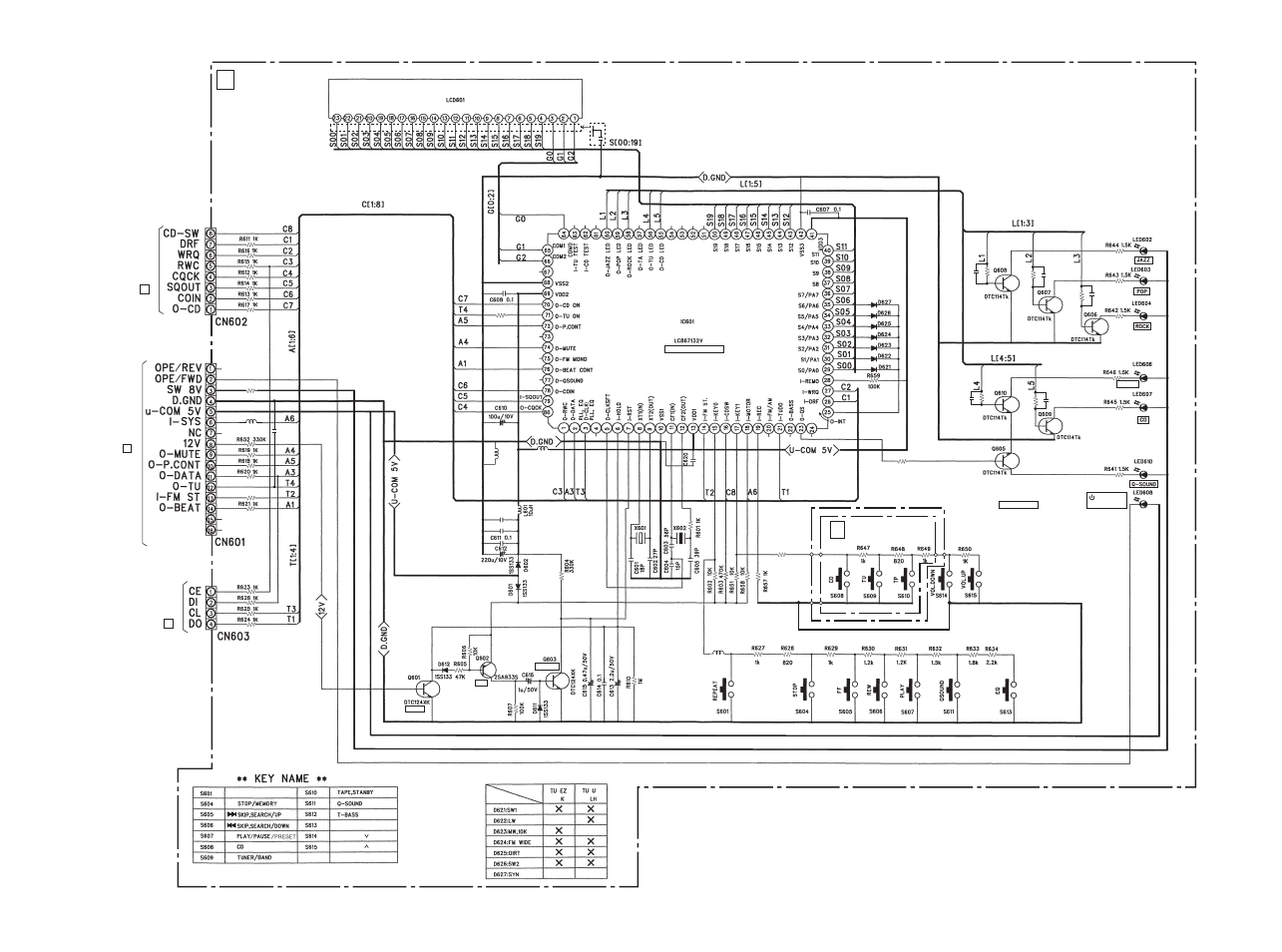 C front c.b, I key c.b, Schematic diagram-3 (front/key) | O-qsound ac 12v | Aiwa CSD-TD53 User Manual | Page 13 / 30