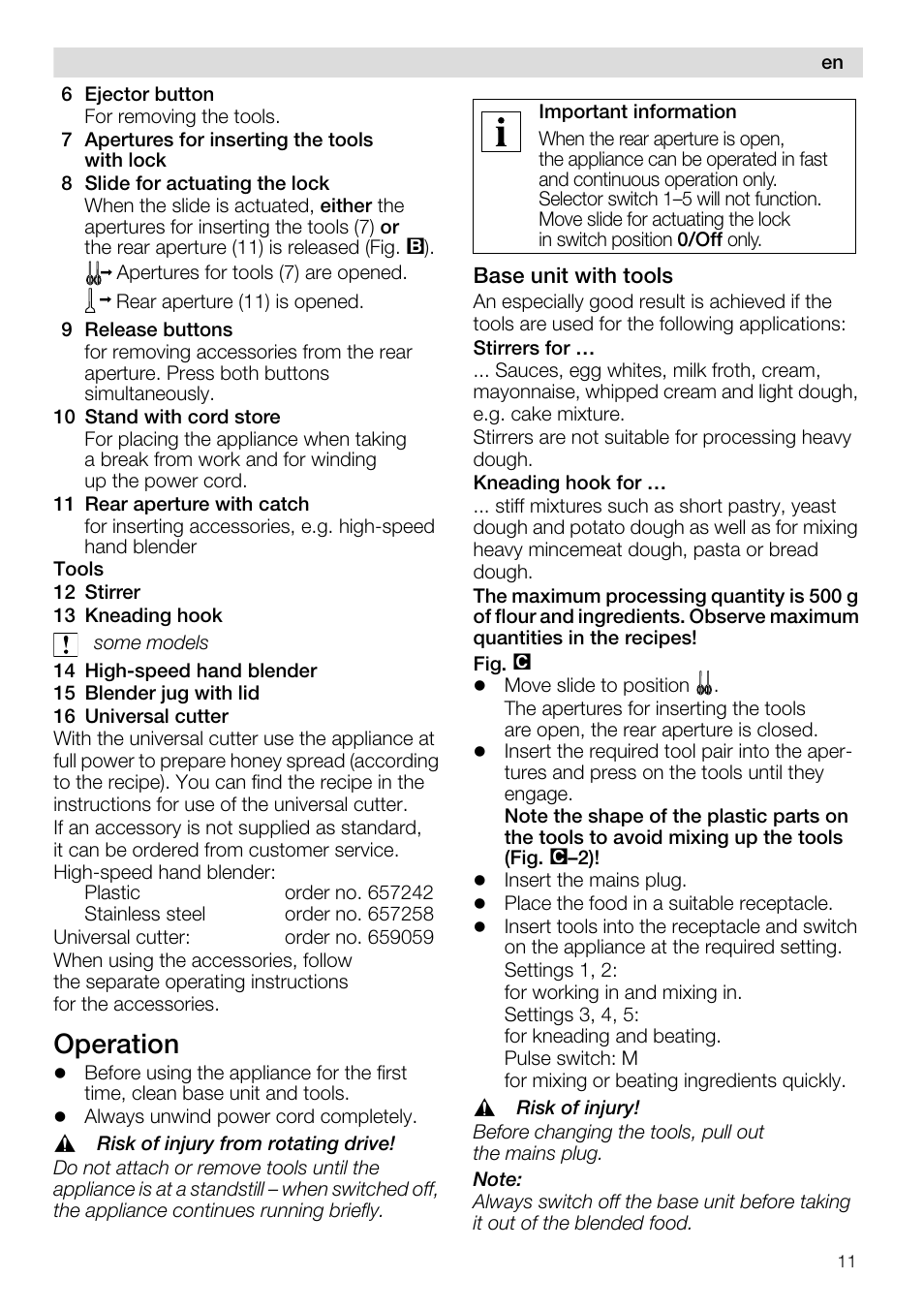 Operation | Siemens MQ96580 User Manual | Page 11 / 131