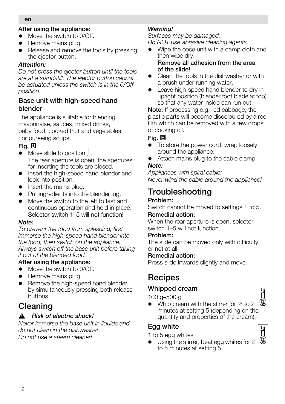 Cleaning, Troubleshooting, Recipes | Siemens MQ96580 User Manual | Page 12 / 131