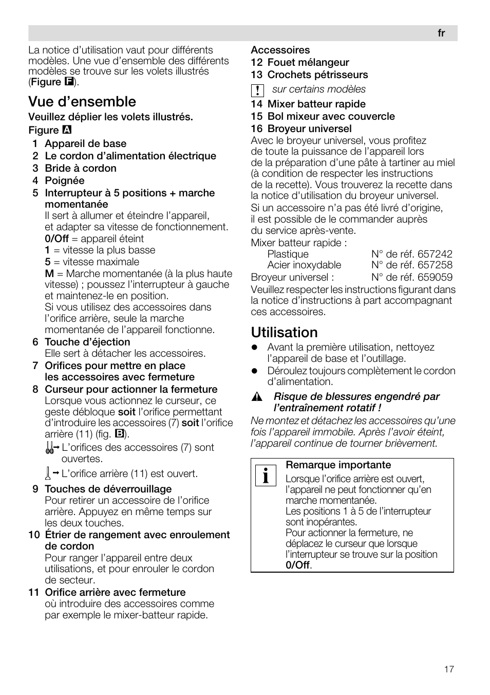 Vue d’ensemble, Utilisation | Siemens MQ96580 User Manual | Page 17 / 131