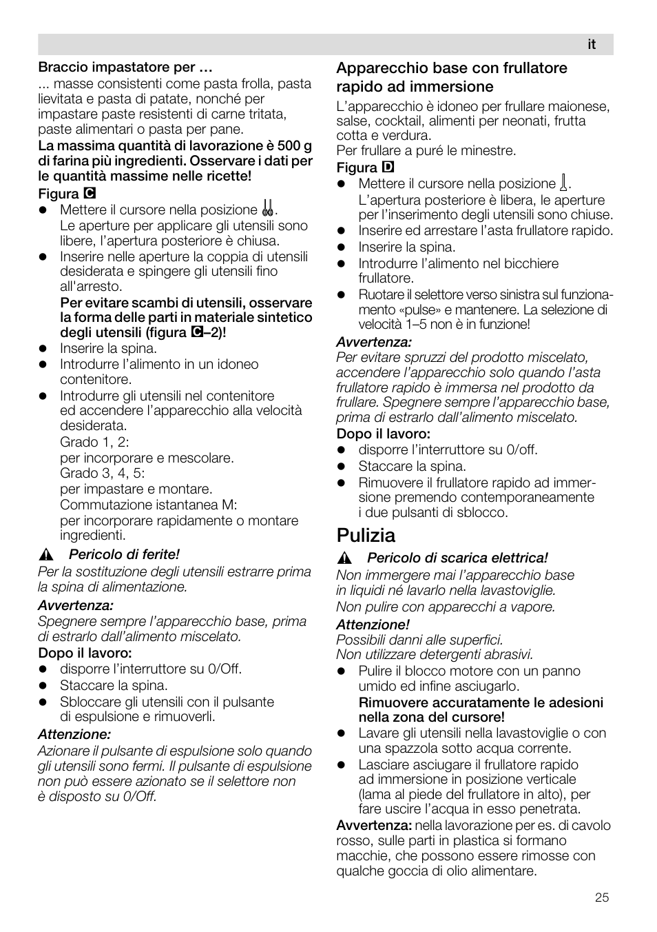Pulizia | Siemens MQ96580 User Manual | Page 25 / 131