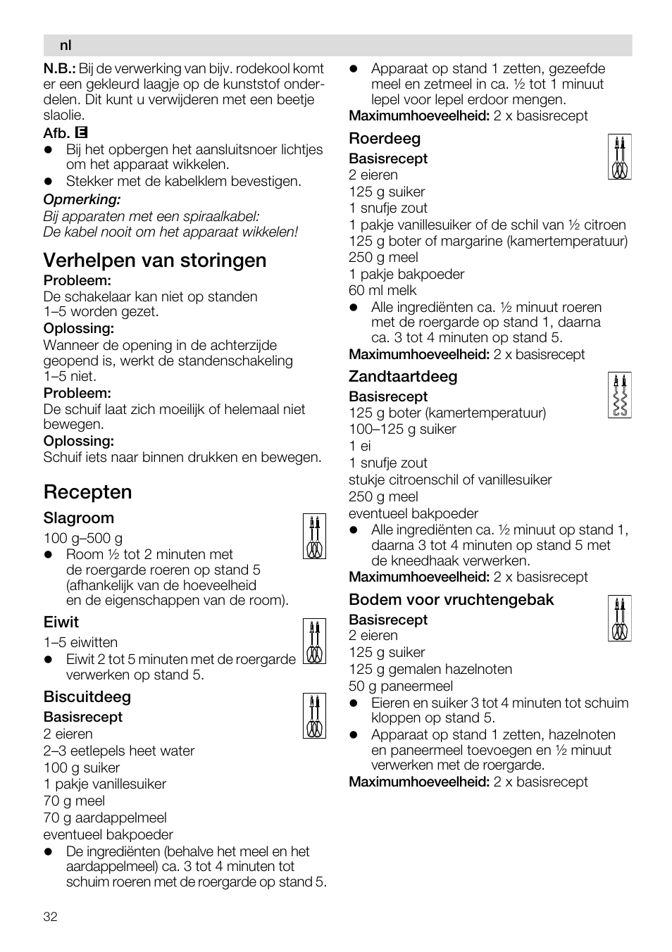 Verhelpen van storingen, Recepten | Siemens MQ96580 User Manual | Page 32 / 131