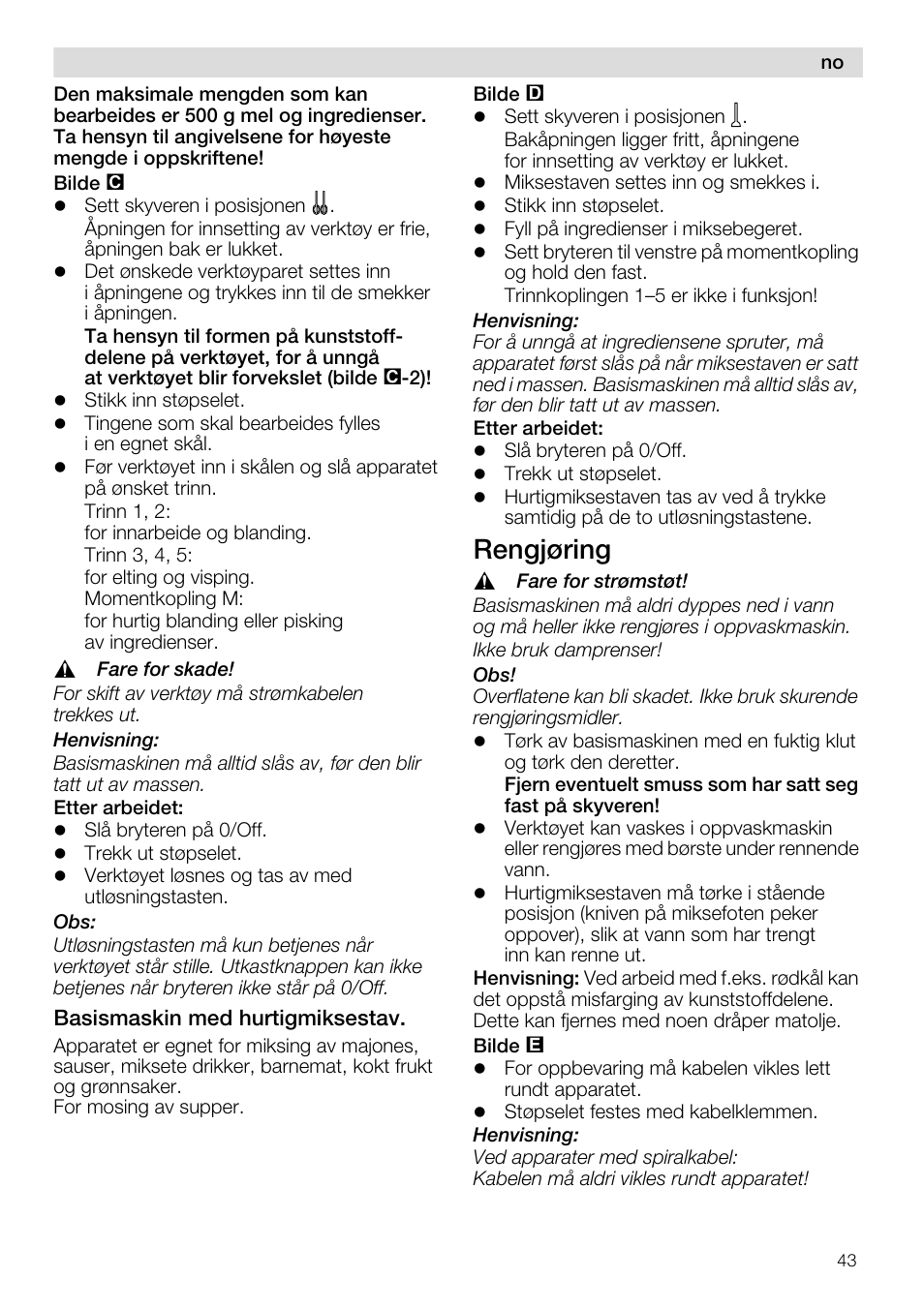 Rengjøring | Siemens MQ96580 User Manual | Page 43 / 131