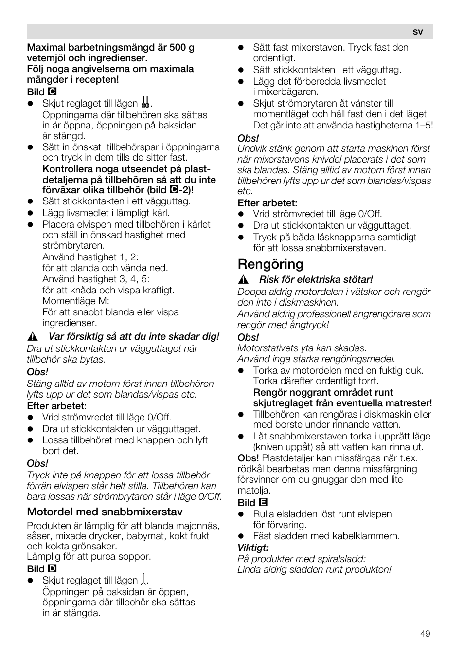 Rengöring | Siemens MQ96580 User Manual | Page 49 / 131