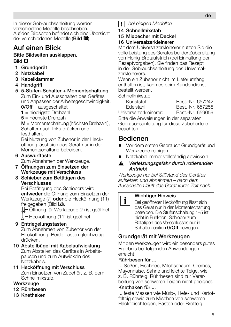 Auf einen blick, Bedienen | Siemens MQ96580 User Manual | Page 5 / 131