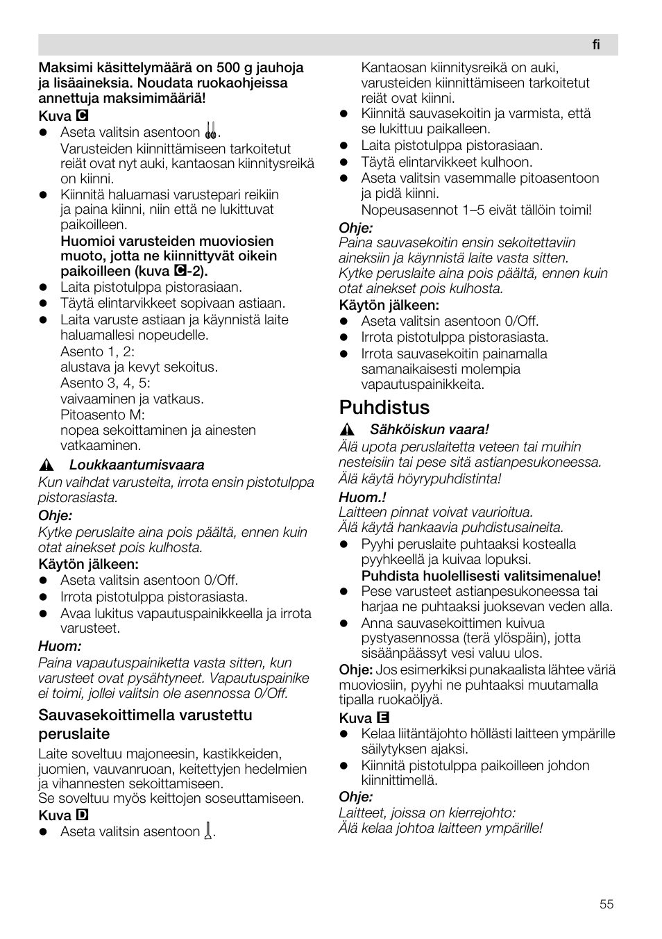 Puhdistus | Siemens MQ96580 User Manual | Page 55 / 131