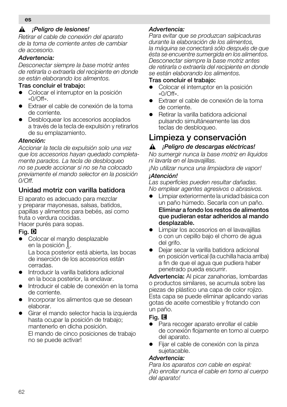 Limpieza y conservación | Siemens MQ96580 User Manual | Page 62 / 131