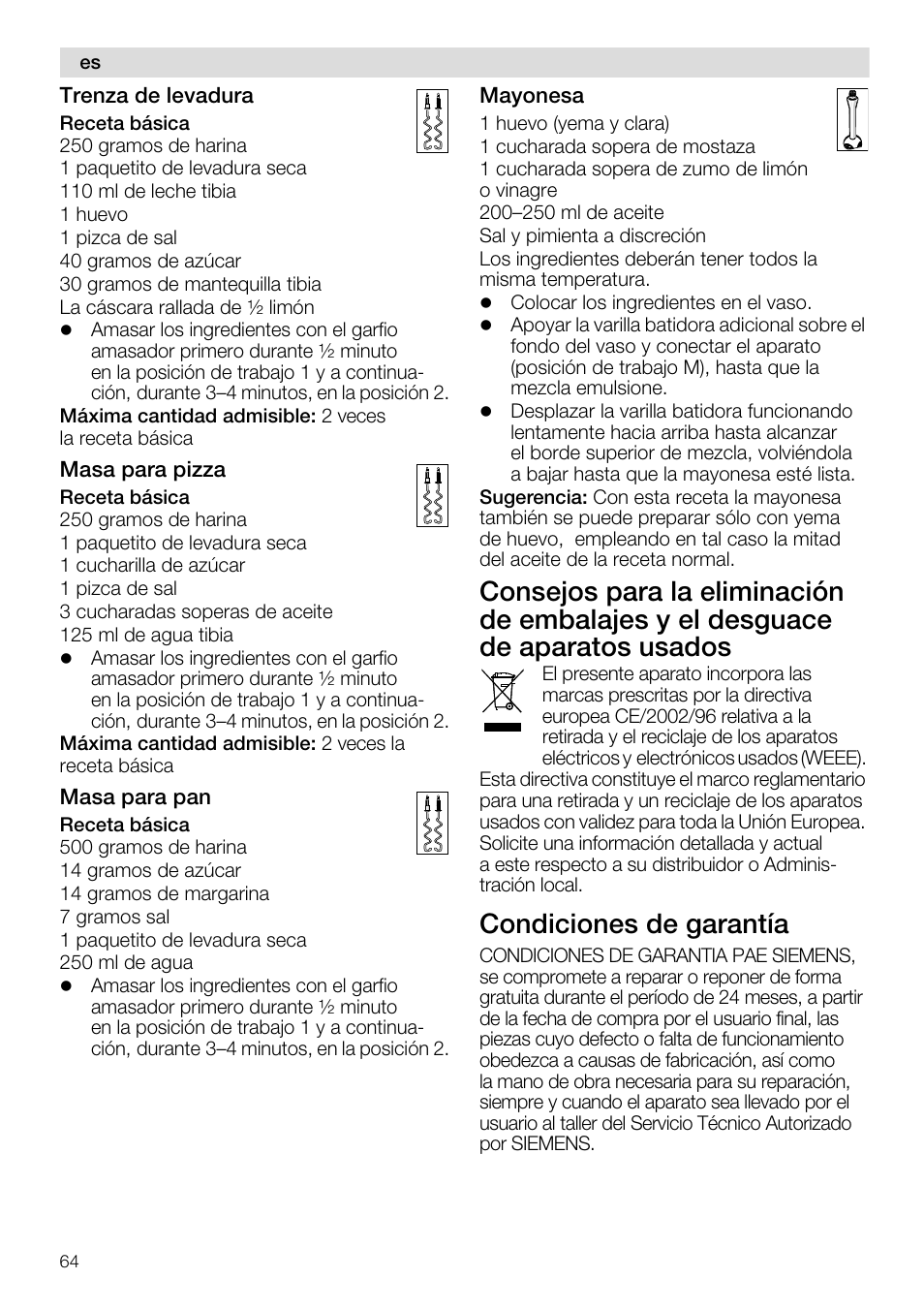 Condiciones de garantía | Siemens MQ96580 User Manual | Page 64 / 131